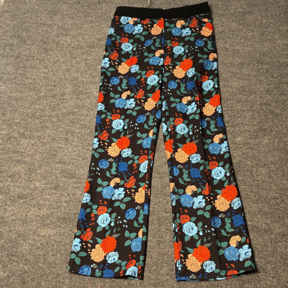 Mulberry Floral Print Wide Leg Pants Womens 42 Black Satin Tessa Trousers Italy‎